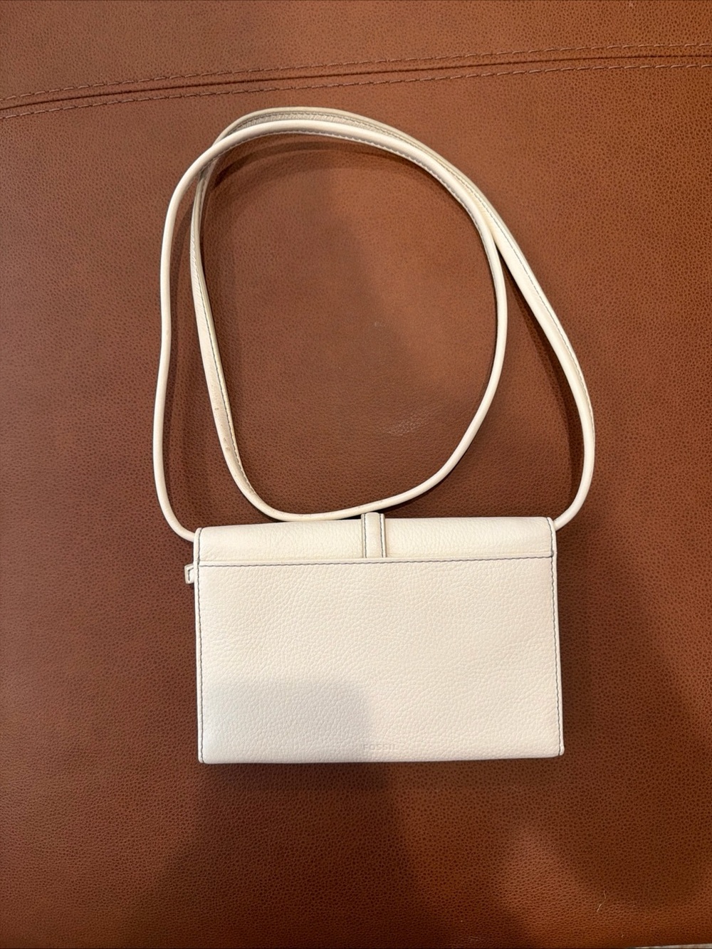 Fossil Ivory Pebbled Leather Crossbody Bag